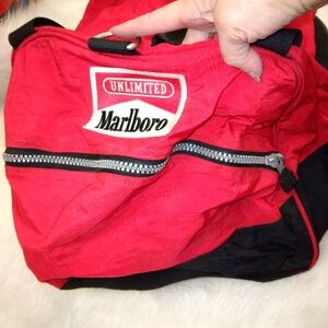 Vintage 90s Marlboro Unlimited Large Duffle Bag Logo Black Red DAMAGED